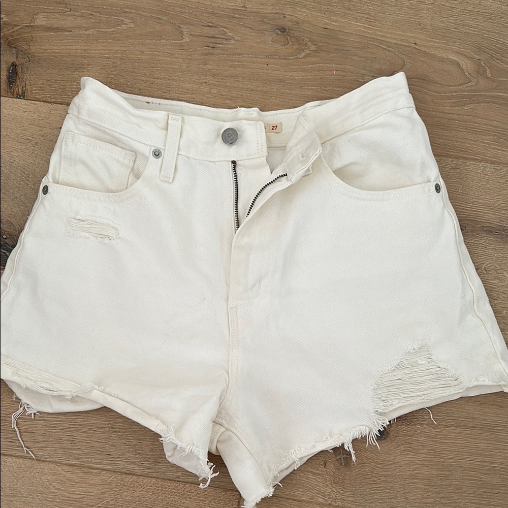 Levi's White Jean Shorts Distressed Raw Hem